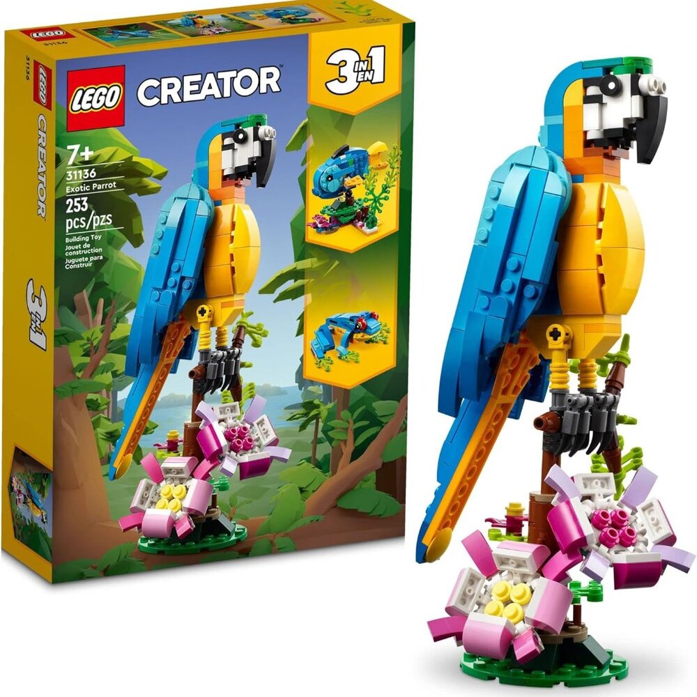 Lego Creator 3in1 Exotic Parrot Macaw Fish Frog Lego Set 253 Pieces CHRISTMAS Ma - Picture 7 of 15